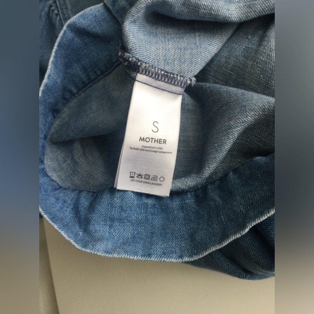 MOTHER Denim The Giggler Top Salt/Lime Blue Jean Button Babydoll S $255 - Picture 12 of 16